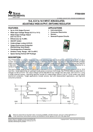 PTR08100WVD datasheet - 10-A, 4.5-V to 14-V INPUT, NON-ISOLATED, ADJUSTABLE WIDE-OUTPUT, SWITCHING REGULATOR