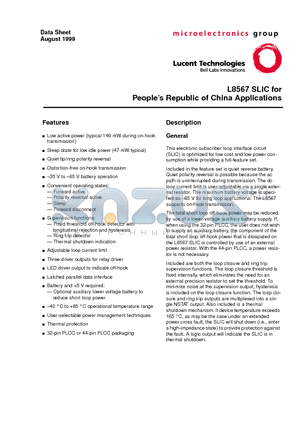 LUCL8567AP-D datasheet - SLIC for Peoples Republic of China Applications