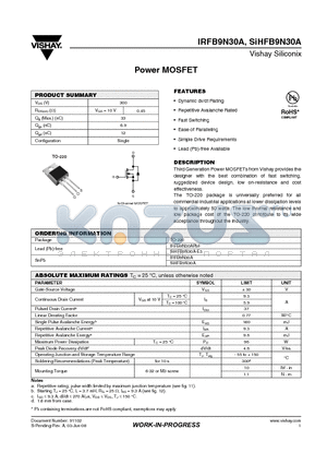 IRFB9N30APBF datasheet - Power MOSFET