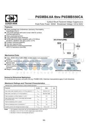 P6SMB180A datasheet - Surface Mount Transient Voltage Suppressors