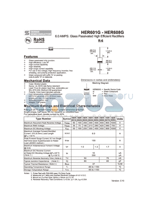 HER604G datasheet - 6.0 AMPS. Glass Passivated High Efficient Rectifiers