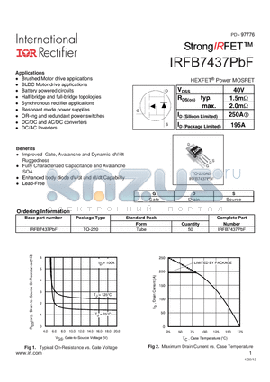 IRFB7437PBF datasheet - HEXFETPower MOSFET