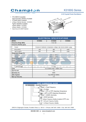 K3100G datasheet - 3.3V Crystal Clock Oscillators