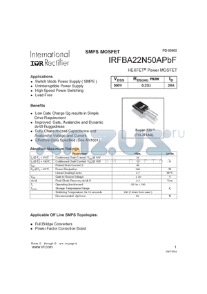 IRFBA22N50APBF datasheet - HEXFET^Power MOSFET