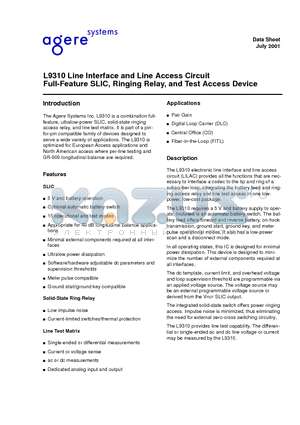 LUCL9310AP-DT datasheet - Line Interface and Line Access Circuit Full-Feature SLIC,Ringing Relay,and Test Access Device