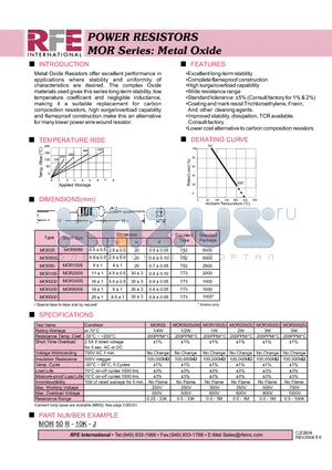 MOR50R-10K-J datasheet - POWER RESISTORS MOR Series: Metal Oxide