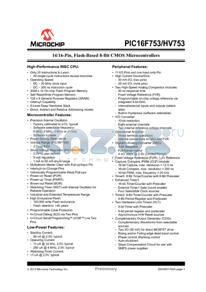 PIC16F753 datasheet - 14/16-Pin, Flash-Based 8-Bit CMOS Microcontrollers