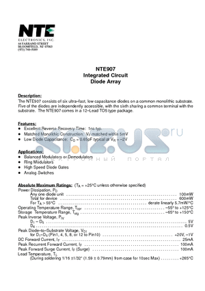 NTE907 datasheet - Integrated Circuit Diode Array