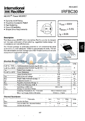 IRFBC30 datasheet - Power MOSFET(Vdss=600V, Rds(on)=2.2ohm, Id=3.6A)