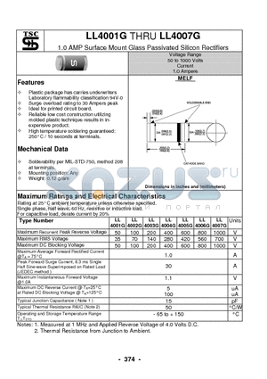 LL4002G datasheet - 1.0 AMP Surface Mount Glass Passivated Silicon Rectifiers