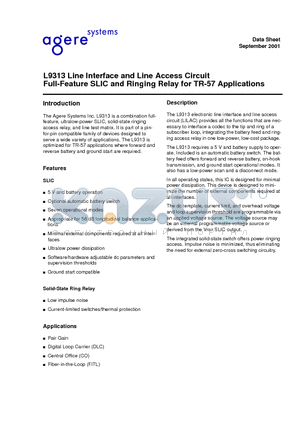 LUCL9313AP-DT datasheet - Line Interface and Line Access Circuit Full-Feature SLIC and Ringing for TR-57 Applications