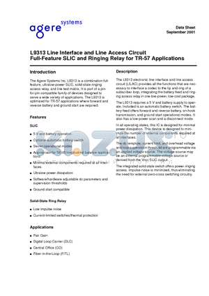 LUCL9313GP-D datasheet - Line Interface and Line Access Circuit Full-Feature SLIC and Ringing for TR-57 Applications