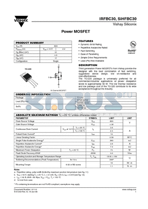 IRFBC30 datasheet - Power MOSFET