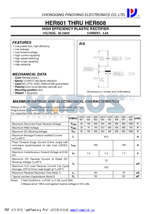 HER606 datasheet - HIGH EFFICIENCY PLASTIC RECTIFIER