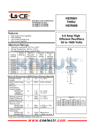 HER606 datasheet - 6.0Amp high efficient rectifiers 50to1000 volts