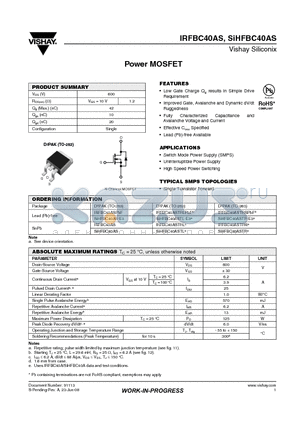 IRFBC40AS datasheet - Power MOSFET