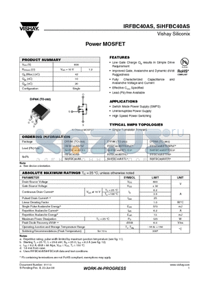 IRFBC40ASTRLPBF datasheet - Power MOSFET