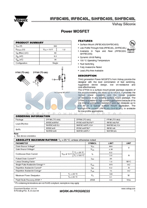 IRFBC40L datasheet - Power MOSFET