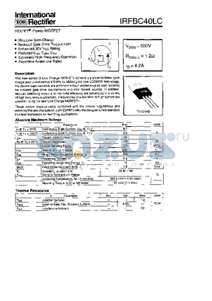 IRFBC40LC datasheet - HEXFET-R POWER MOSFET