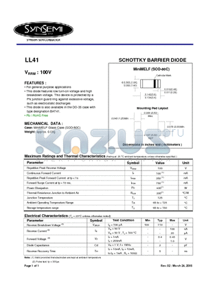 LL41 datasheet - SCHOTTKY BARRIER DIODE