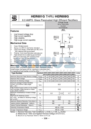 HER607G datasheet - 6.0 AMPS. Glass Passivated High Efficient Rectifiers
