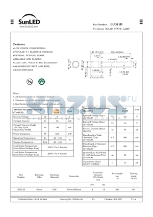 LUG11D datasheet - T-1 (3mm) SOLID STATE LAMP