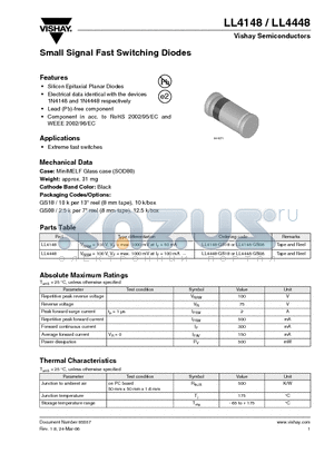 LL4148 datasheet - Small Signal Fast Switching Diodes