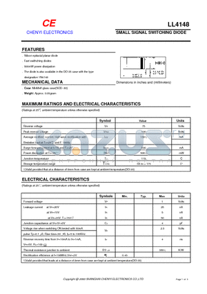 LL4148 datasheet - SMALL SIGNAL SWITCHING DIODE