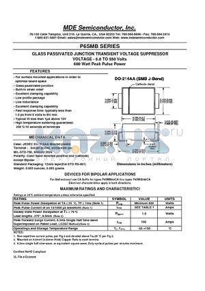 P6SMB200CA datasheet - GLASS PASSIVATED JUNCTION TRANSIENT VOLTAGE SUPPRESSOR