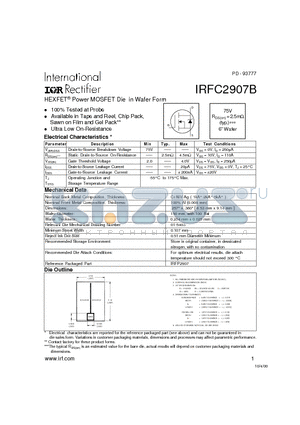 IRFC2907B datasheet - HEXFET  Power MOSFET Die in Wafer Form
