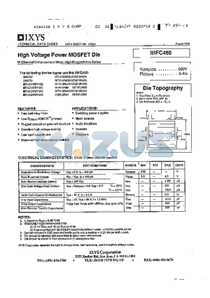 IRFC450 datasheet - HIGH VOLTAGE POWER MOSFET DIE