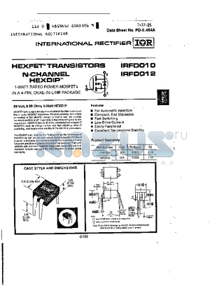 IRFD010 datasheet - HEXFET TRANSISTORS N-CHANNEL HEXDIP