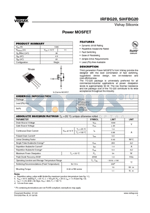 IRFBG20PBF datasheet - Power MOSFET