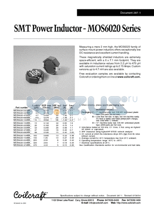 MOS6020 datasheet - SMT Power Inductor