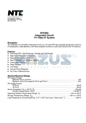 NTE984 datasheet - Integrated Circuit TV Video IF System