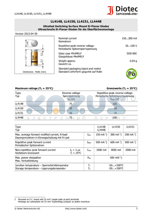 LL4148 datasheet - Ultrafast Switching Surface Mount Si-Planar Diodes