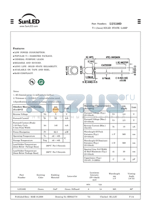 LUG39D datasheet - T-1 (3mm) SOLID STATE LAMP