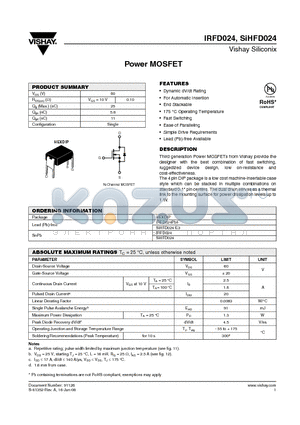 IRFD024PBF datasheet - Power MOSFET