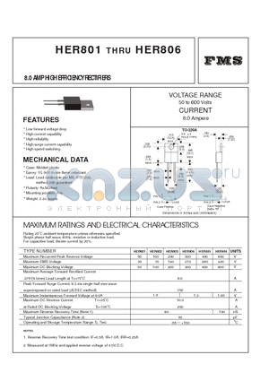 HER801 datasheet - 8.0 AMP HIGH EFFICIENCY RECTIFIERS