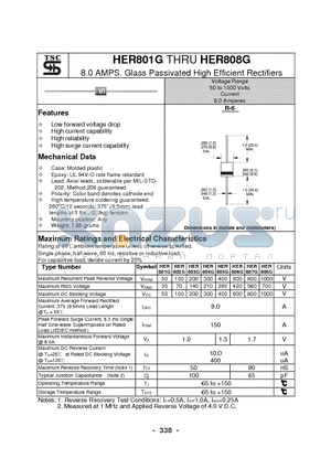 HER801G datasheet - 8.0 AMPS. Glass Passivated High Efficient Rectifiers