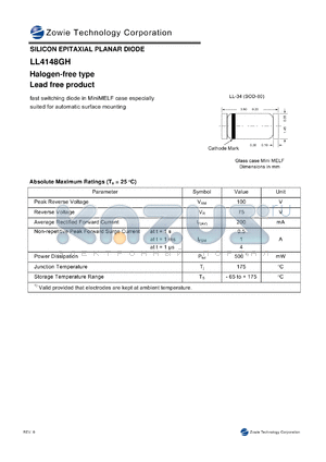 LL4148GH datasheet - SILICON EPITAXIAL PLANAR DIODE Halogen-free type Lead free product
