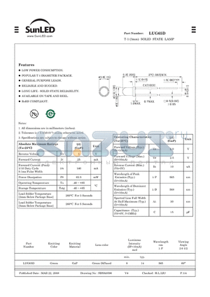 LUG65D datasheet - T-1 (3mm) SOLID STATE LAMP