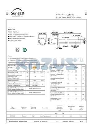 LUG56C datasheet - T-1 3/4 (5mm) SOLID STATE LAMP