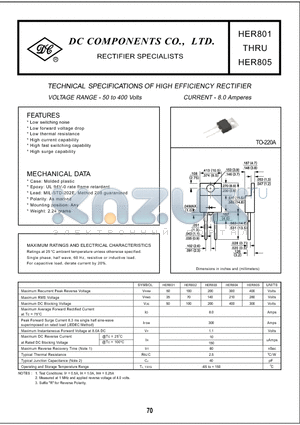HER802 datasheet - TECHNICAL SPECIFICATIONS OF HIGH EFFICIENCY RECTIFIER