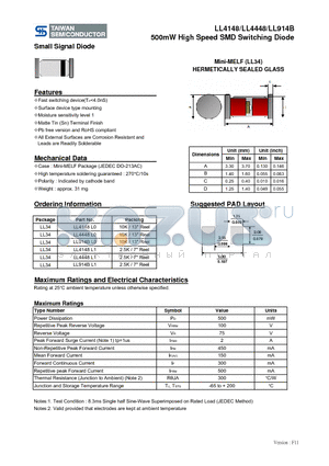 LL4148L1 datasheet - 500mW High Speed SMD Switching Diode