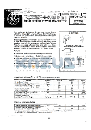 IRFD113 datasheet - POWER-MOSFET FIELD EFFECT POWER TRANSISTOR