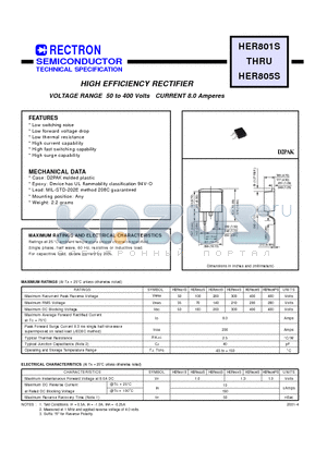 HER802S datasheet - HIGH EFFICIENCY RECTIFIER (VOLTAGE RANGE 50 to 400 Volts CURRENT 8.0 Amperes)