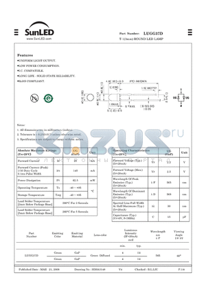 LUGG37D datasheet - T-1(3mm) ROUND LED LAMP