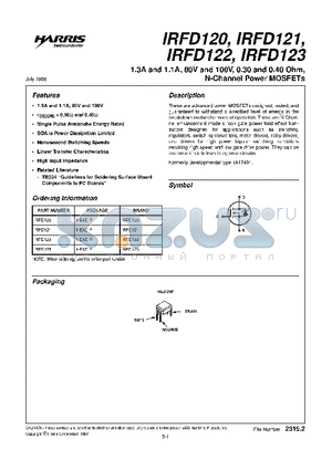 IRFD122 datasheet - 1.3A and 1.1A, 80V and 100V, 0.30 and 0.40 Ohm, N-Channel Power MOSFETs