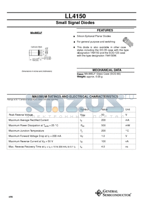 LL4150 datasheet - Small Signal Diodes